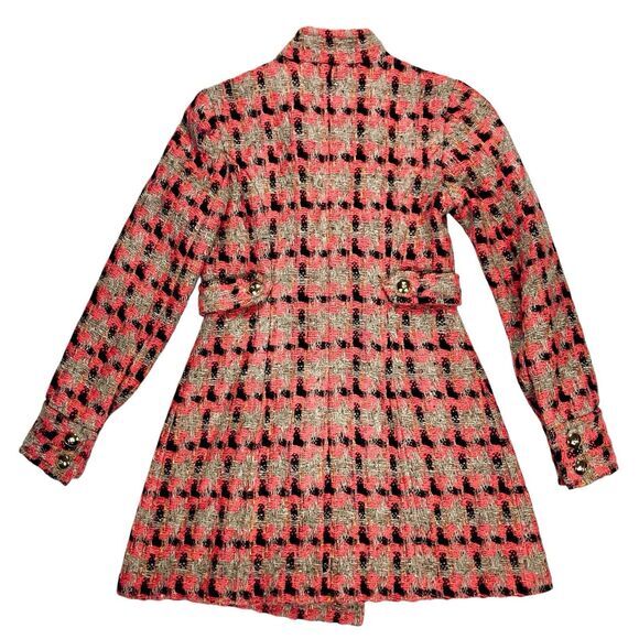 Liquid Wool Blend Tweed Long Coat Sz 2 Brown Orange Plaid Preppy Elegant PeaCoat - Picture 6 of 16